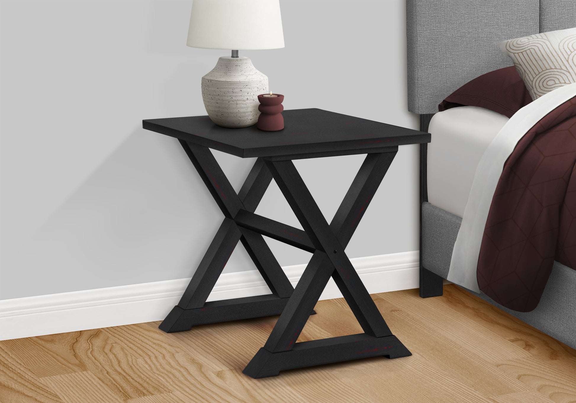 Accent Table, End, Side Table, Square, Nightstand, Bedroom, Lamp, Black Veneer, Transitional Black Mdf