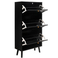 3 Door Shoe Rack, Freestanding Modern Shoe Storage Cabinet, For Entryway Black Mdf