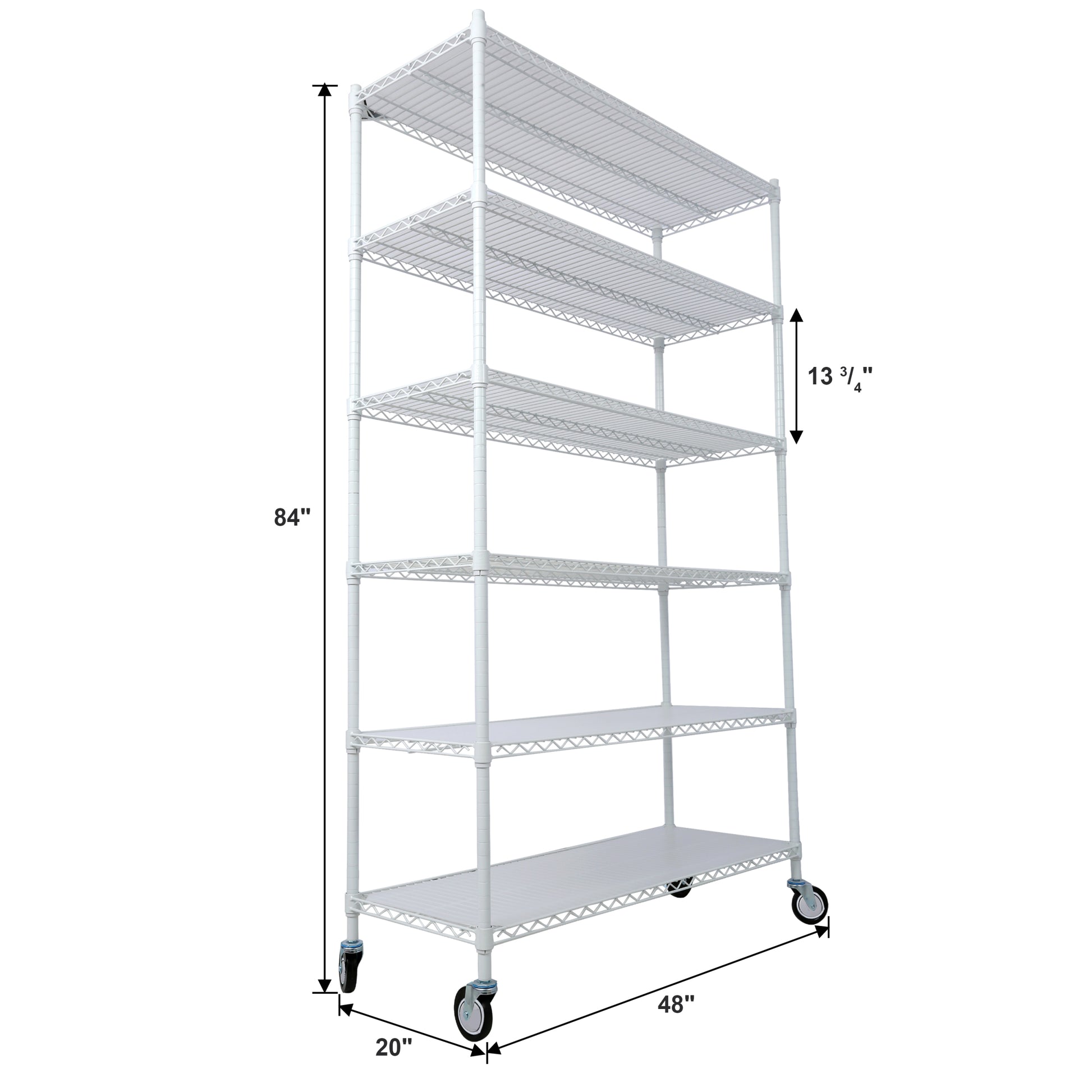 6 Tier 6000Lbs Capacity Nsf Metal Shelf Wire Shelving Unit, Heavy Duty Adjustable Storage Rack With Wheels & Shelf Liners For Commercial Grade Utility Steel Storage Rack, White 84"H X 48"L X 20"D White Metal