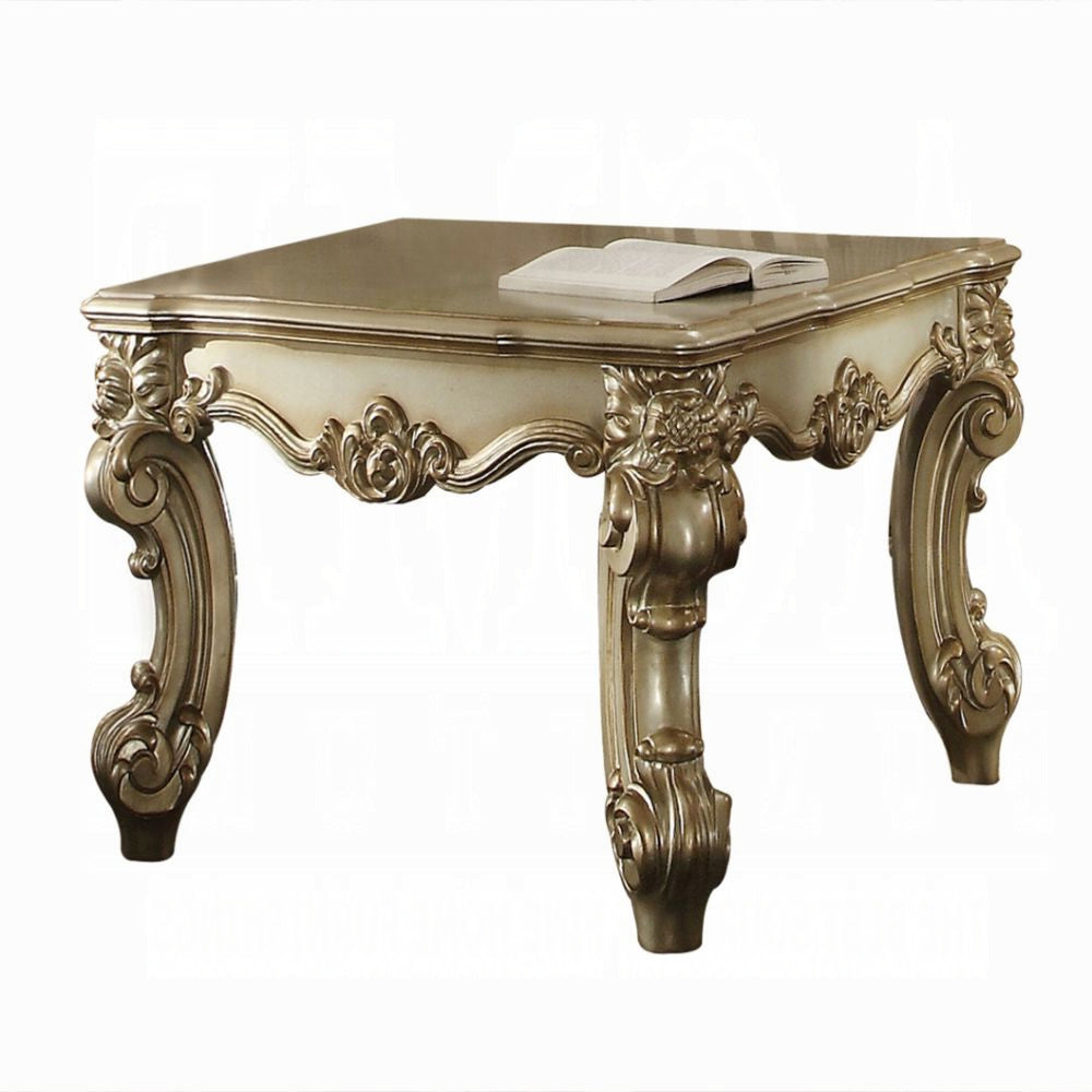 Gold Patina And Bone End Table With Scrolled Leg Gold Primary Living Space Square Solid Wood Mdf