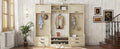 4 In 1 Detachable Hall Tree With Storage And 7 Hooks, Multiple Functions Hallway Coat Rack With Storage Drawers And Cabinet, Antique Beige Shoe Bench For Entryway Hallway Beige Particle Board Mdf
