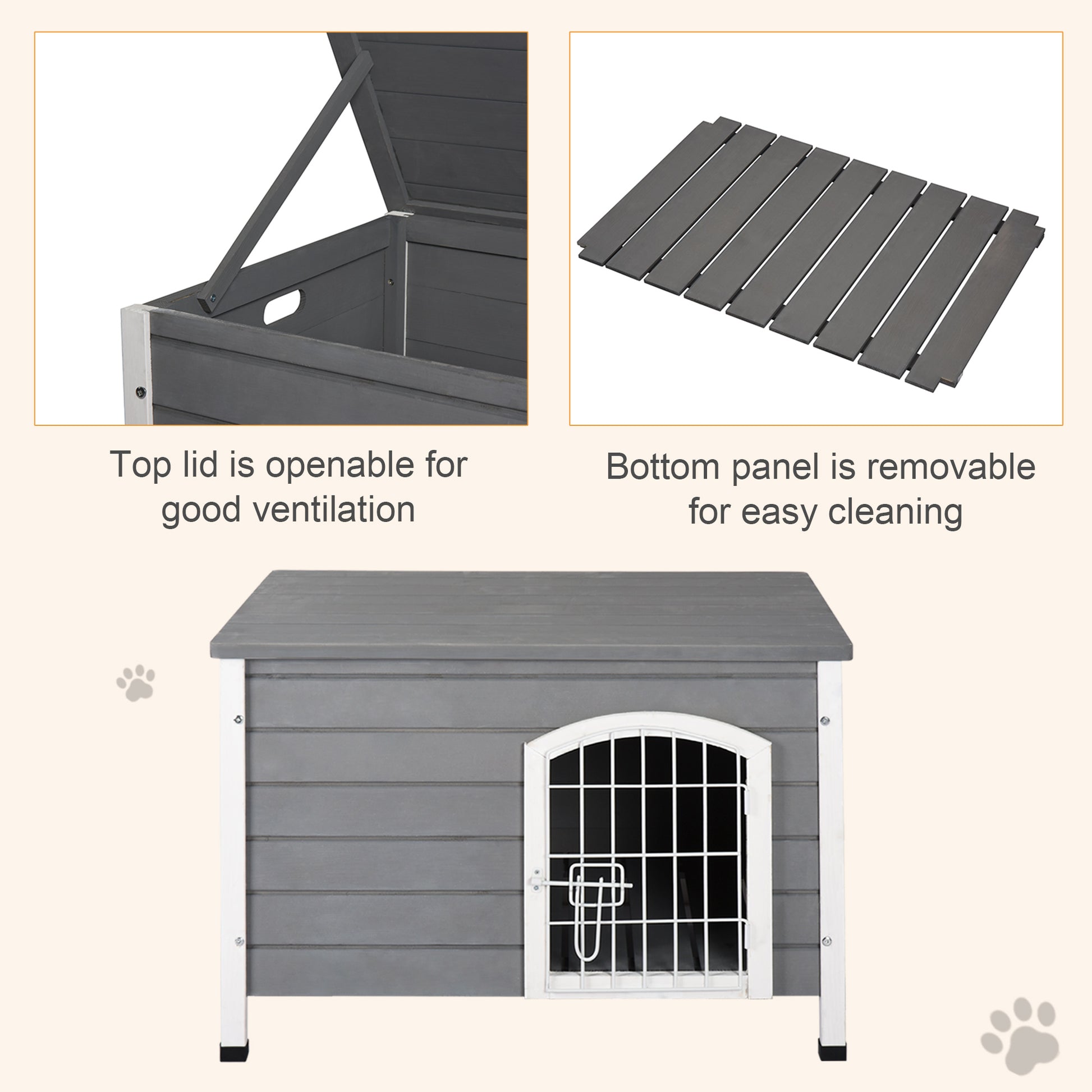 Pawhut 31"L Wooden Decorative Dog Cage Kennel Wire Door With Lock Small Animal House With Openable Top Removable Bottom Grey Gray Wood