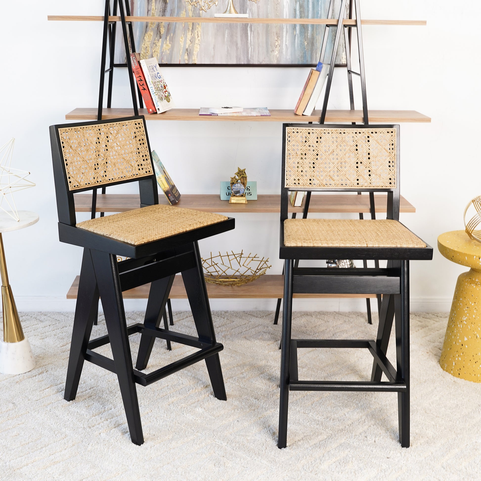 Keira Rattan Bar Stool Set Of 2 Solid Black,Rattan Espresso Dining Room Bar Stools Rattan,Solid Wood