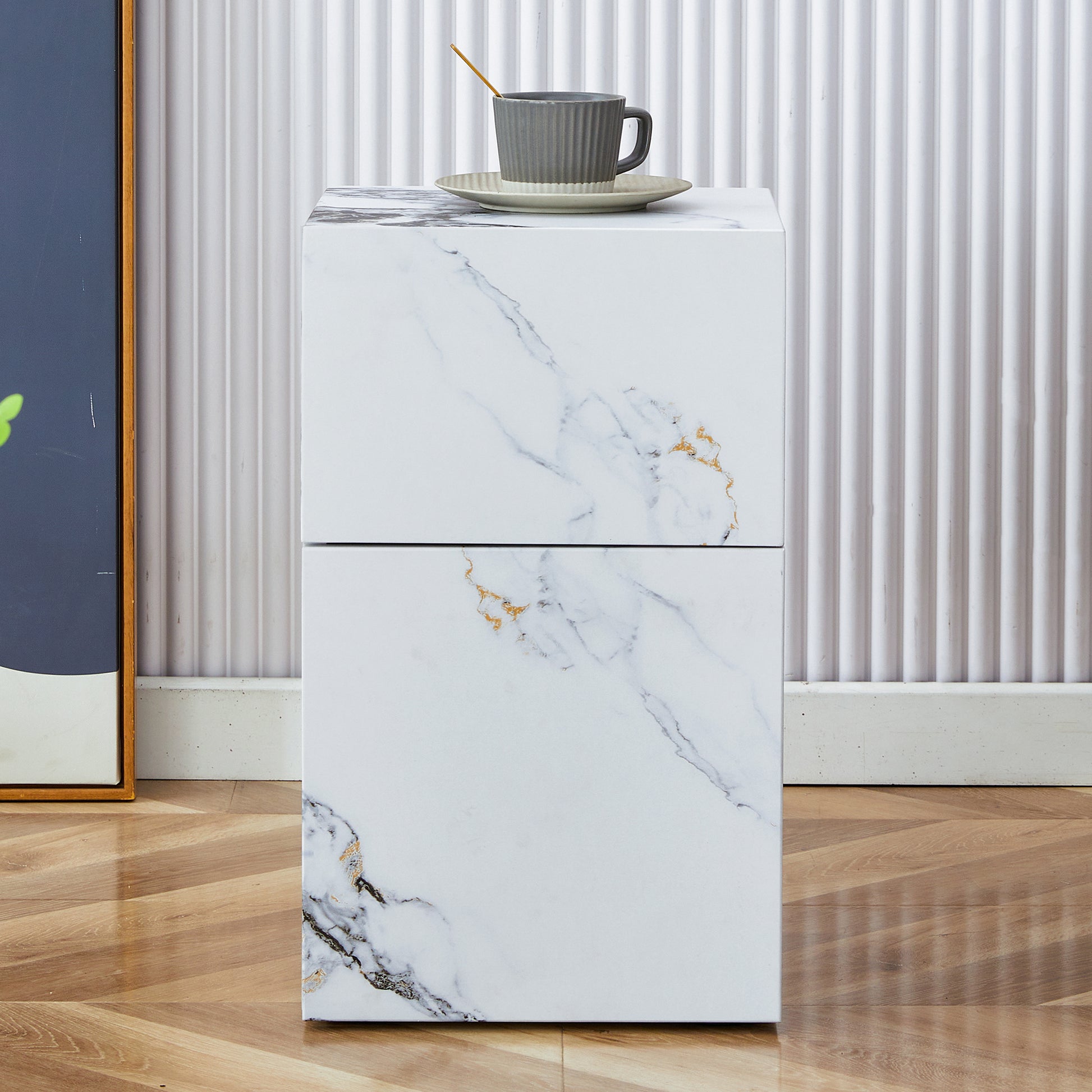 Compact Mdf Coffee Table: 11.81X11.81X19.69 Inches, Stylish Texture Design White Mdf