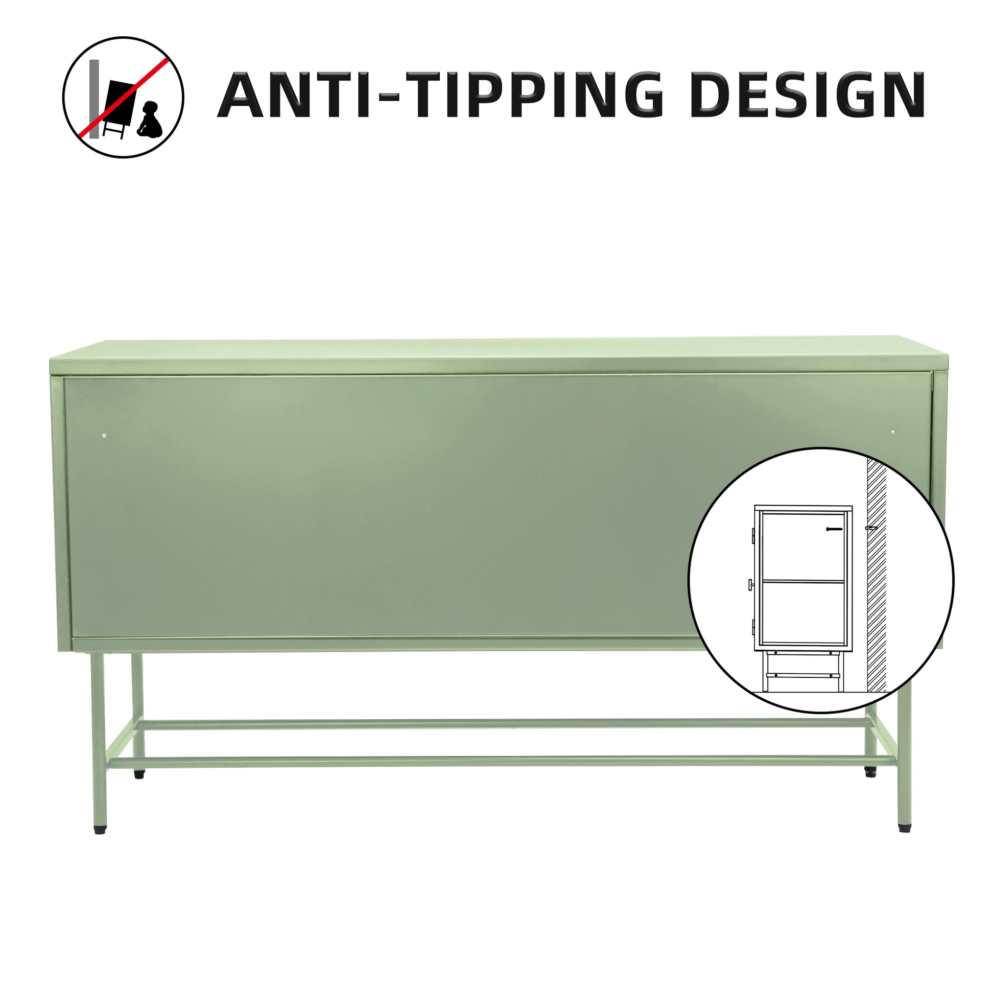 Retro Style Entertainment Center Tv Console Tv Stand With Enclosed Storage Display Cupboard Stylish Fluted Glass Tv Table With Wide Countertop Glass Doors Detachable Shelves Old Sku:W68751722 Mint Green Steel