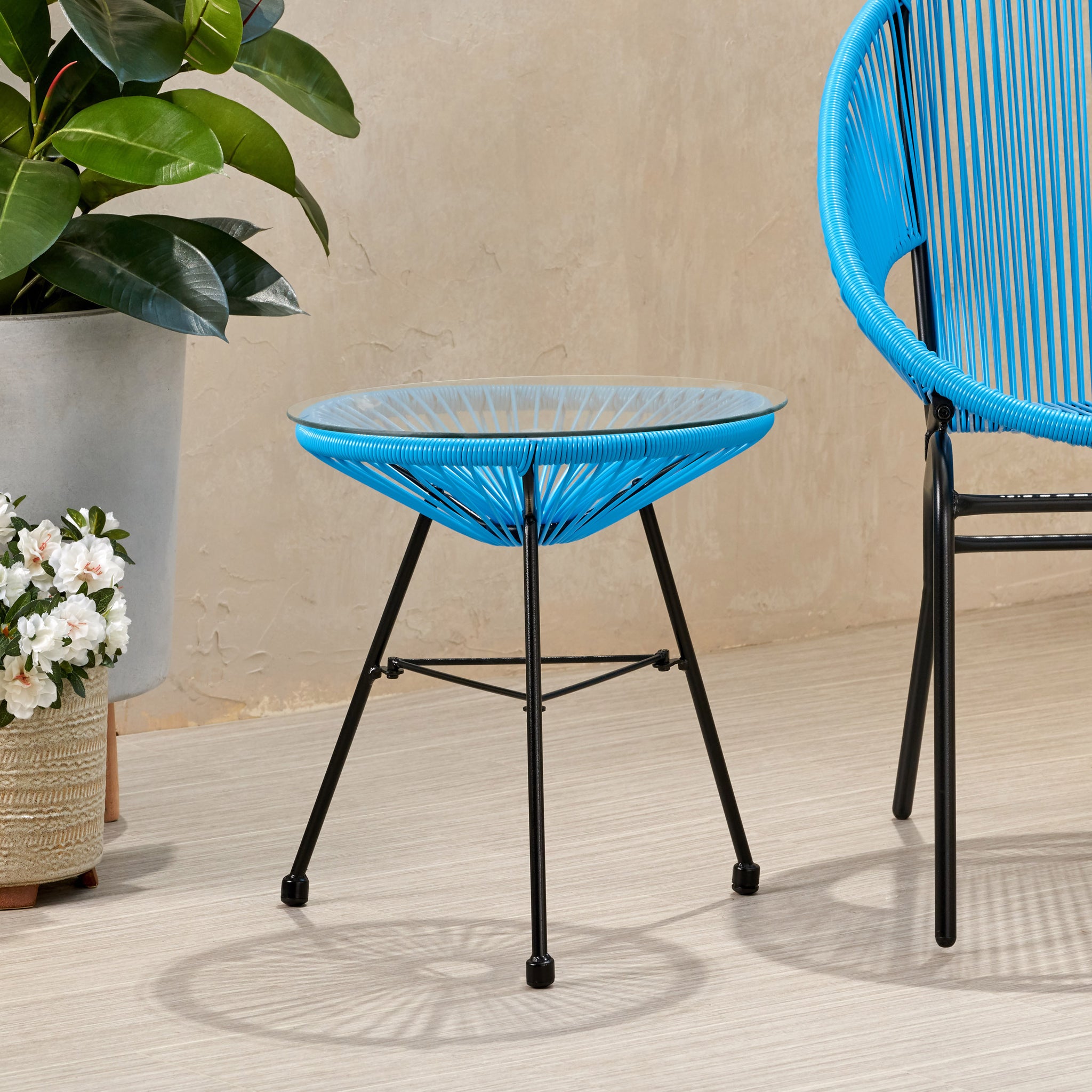 NUSA SIDE TABLE blue-tempered glass