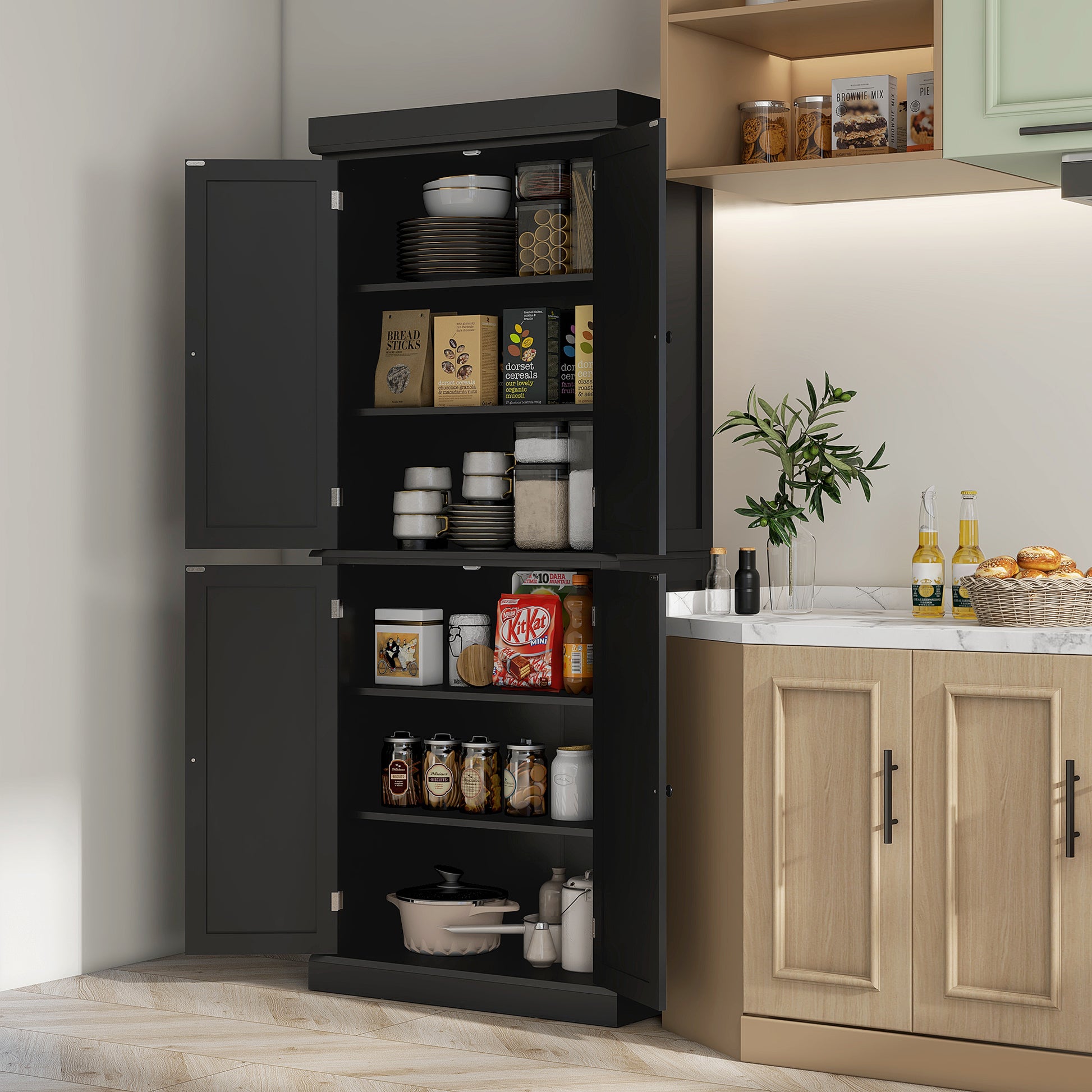 HOMCOM 72.5" Kitchen Pantry Storage Cabinet black-mdf