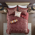 5 Piece Jacquard Bedspread Set With Throw Pillows Burdy Queen Queen Burgundy Cotton