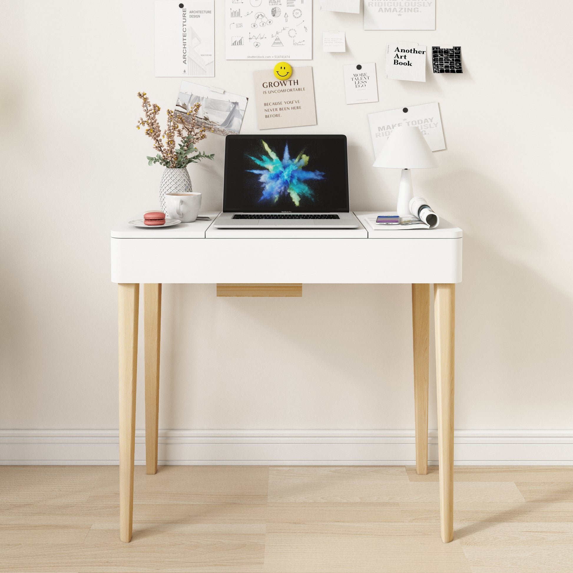 Vanity Mirror With Lights And Solid Wood Legs And Flip Up High Definition Mirror White Drawer 1 Drawer Pine White Solid Wood Mdf