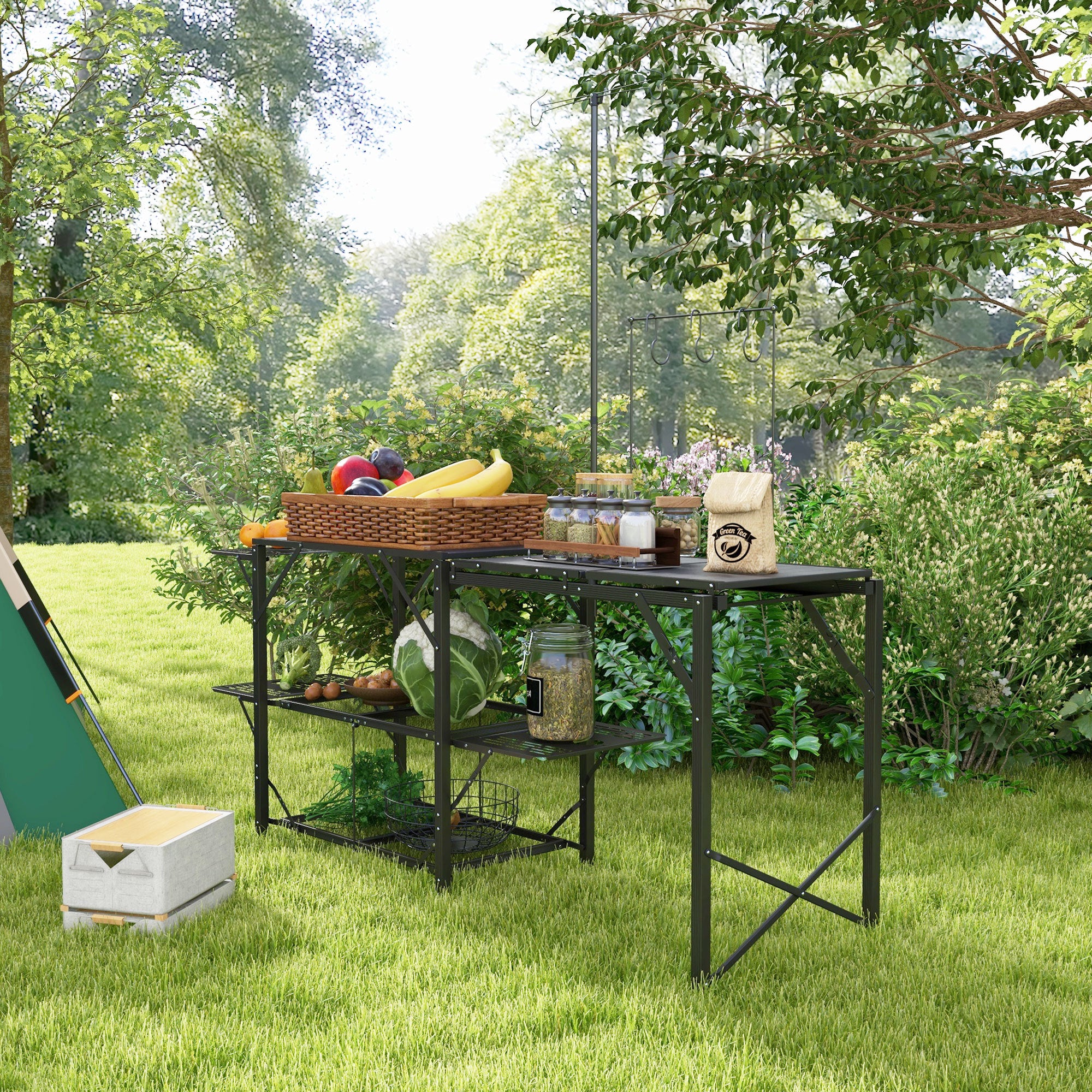 Outsunny Folding Camp Kitchen Table, Portable Camping Cooking Station Outsunny Folding Camp Kitchen Table, Portable Camping Cooking Station