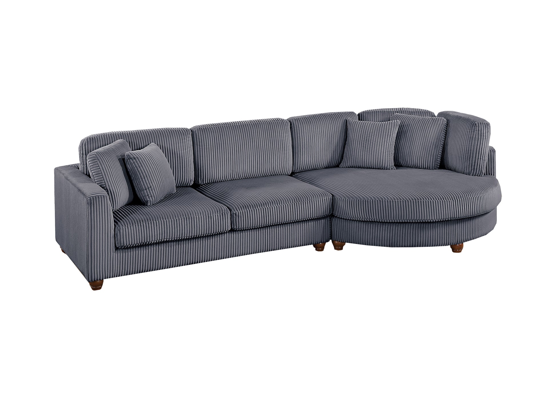 Contemporary 2Pc Sectional Set Xl Plush Corduroy Fabric Dark Gray Laf Sofa Raf Round Chaise W Pillows Living Room Couch Dark Gray Wood Primary Living Space Soft Cushion Back Contemporary,Modern L Shaped Rubberwood Corduroy 4 Seat