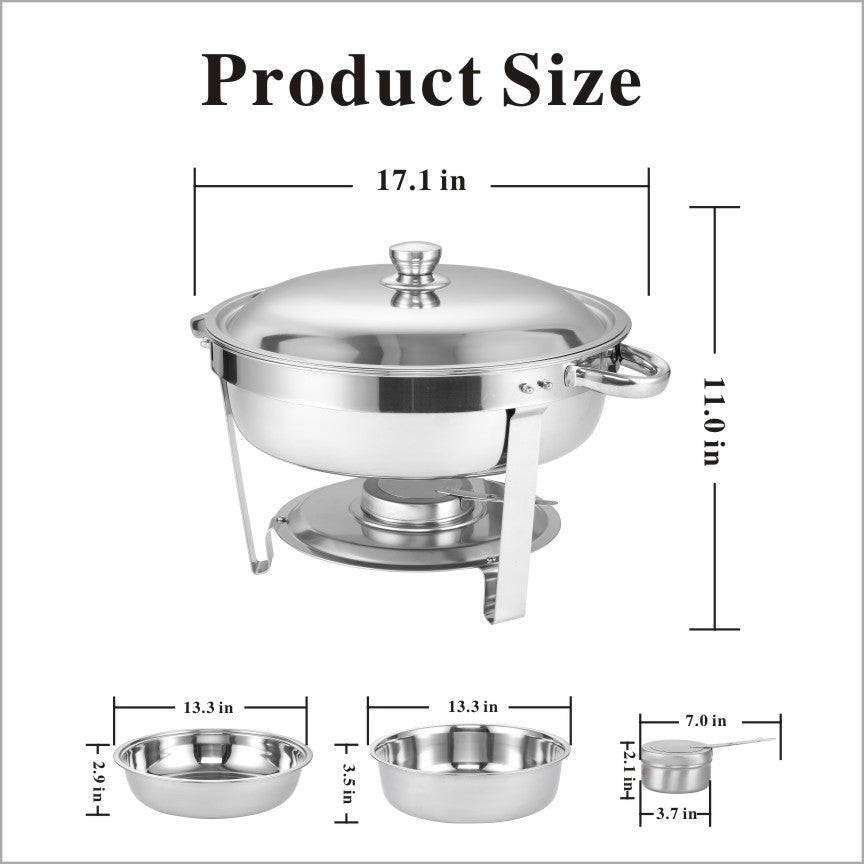 Round Buffet Catering Dish For Home And Outdoor 4 Packs Silver Stainless Steel