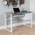 Glass Computer Desk White Black Mdf