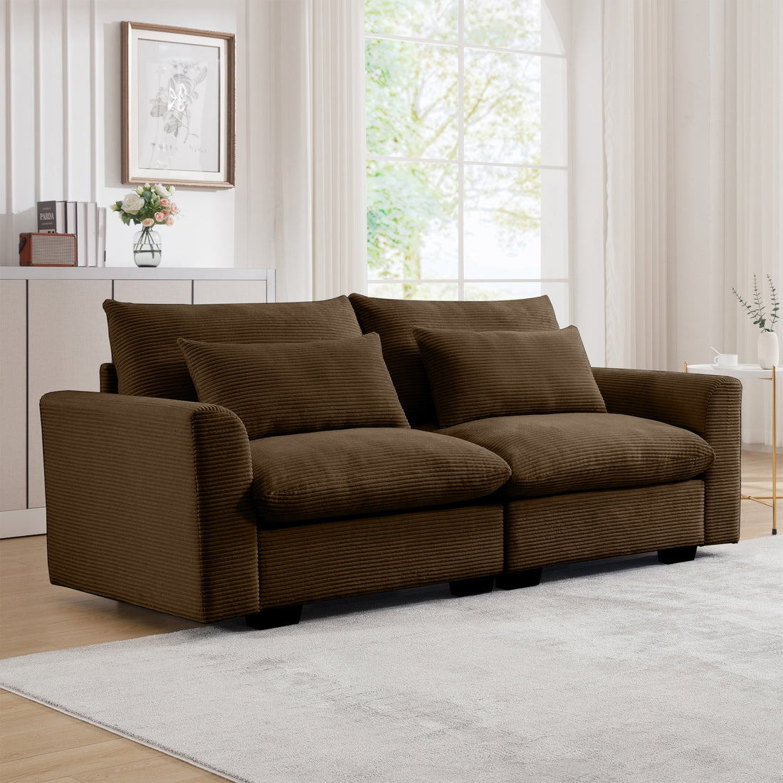 Modern Sofa 2 Seater Corduroy Fabric Sofa With Armrests For Apartment Living Room, Brown Brown Corduroy 2 Seat