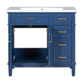 36 Inch Bathroom Vanity With Resin Sink, Modern Bathroom Cabinet In Blue, Featuring Two Soft Close Doors And Four Drawers Blue Bathroom Solid Wood Mdf Resin