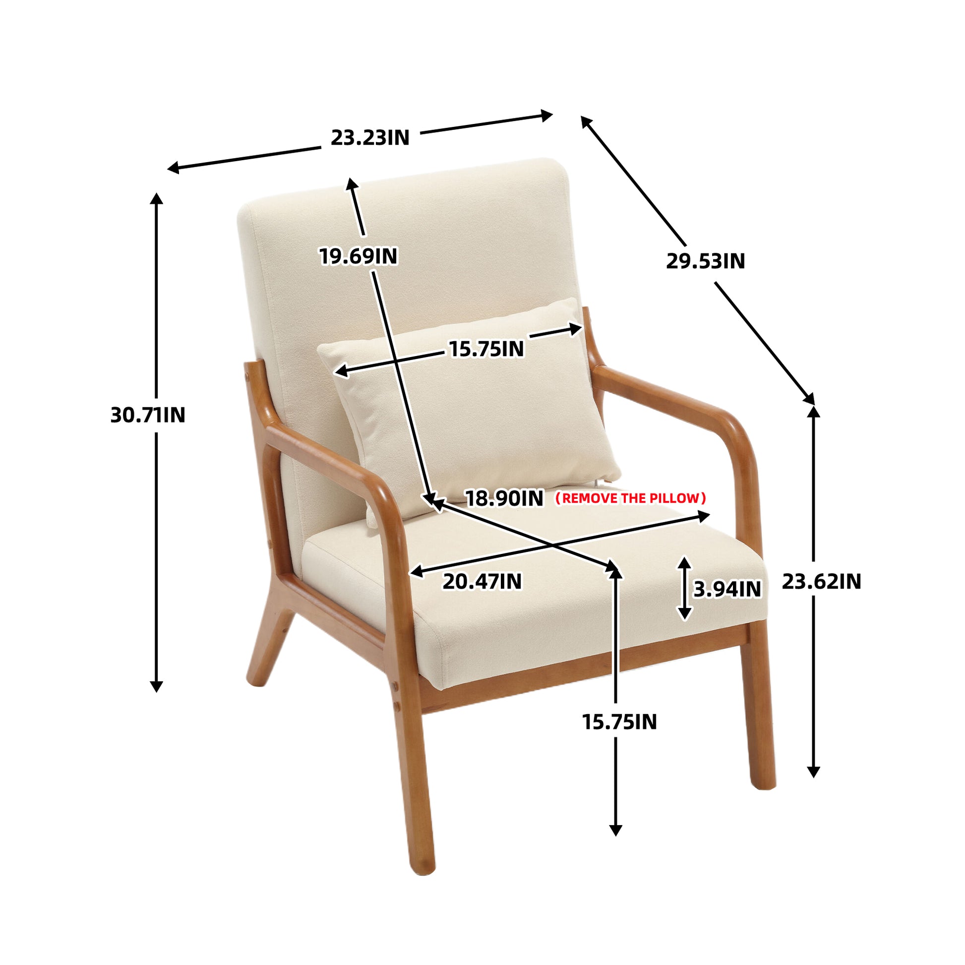 Coolmore Modern Accent Chair, Solid Wood Padding Lounge Armchairs With One Pillow For Living Room, Bedroom, Guest Room Beige Beige Brown Primary Living Space Modern Rubberwood Foam Velvet
