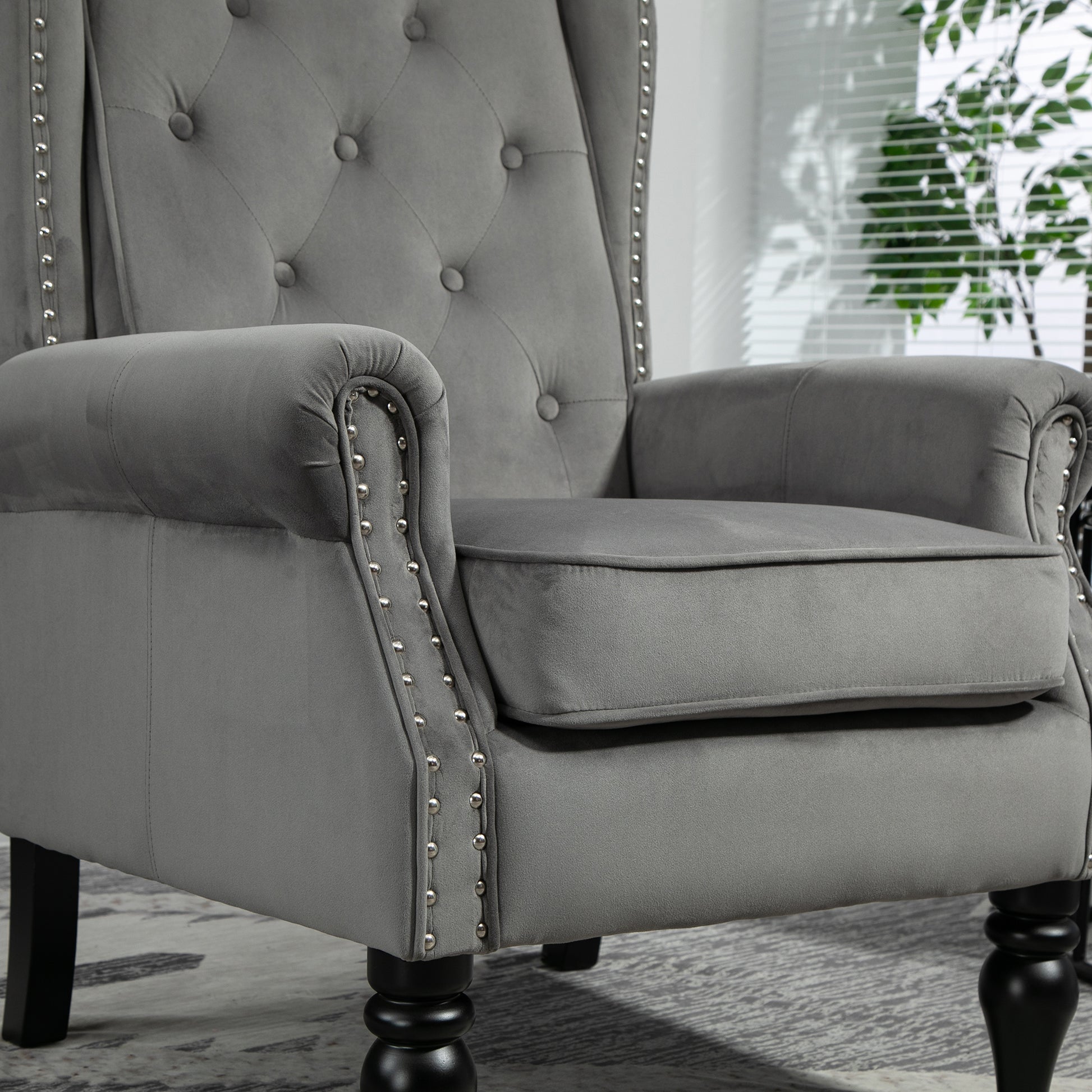 Coolmore Wood Frame Armchair, Modern Accent Chair Lounge Chair With Sturdy Wood Legs For Living Room Bedroom Dark Gray Dark Gray Foam Velvet