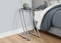 Accent Table, C Shaped, End, Side, Snack, Living Room, Bedroom, Tempered Glass, Grey Metal, Contemporary, Modern Silver Metal