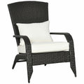 Outsunny Patio Wicker Adirondack Chair, Outdoor All Weather Rattan Fire Pit Chair W Soft Cushions, Tall Curved Backrest And Comfortable Armrests For Deck Or Garden, Cream White Cream White Steel