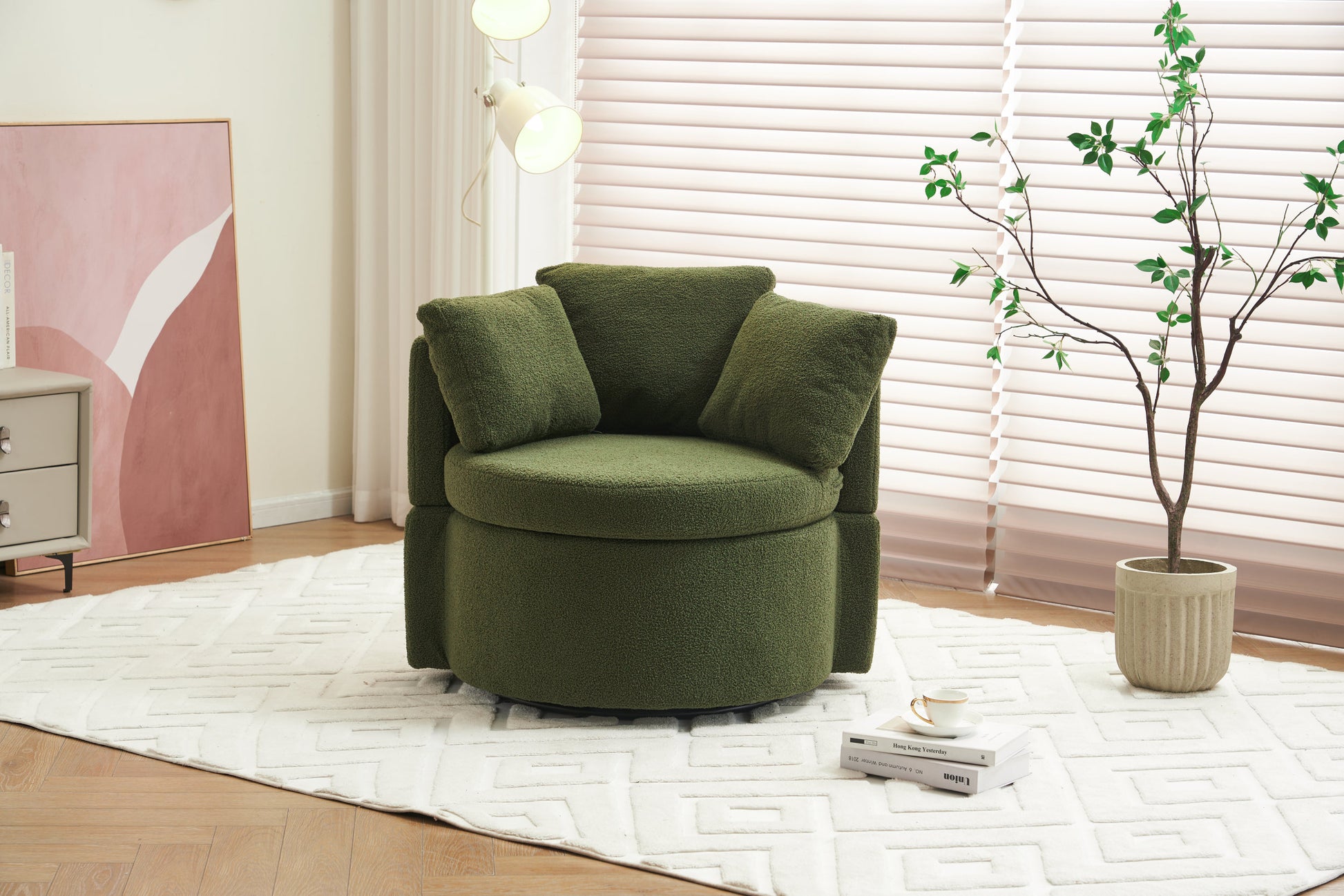 029 Teddy Fabric Swivel And Storage Chair With Back Cushion For Living Room,Green Green Primary Living Space Modern Foam Teddy