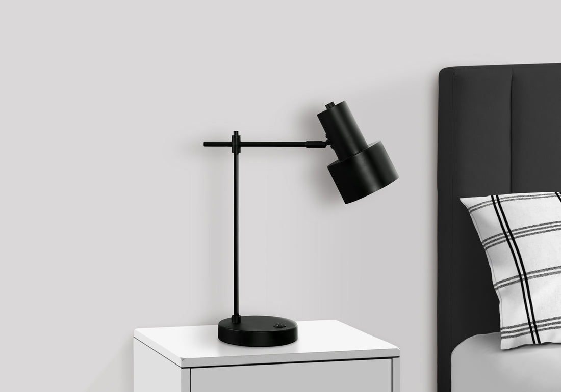 Lighting, 21"H, Table Lamp, Usb Port Included, Black Metal, Black Shade, Modern Black Metal