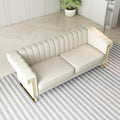 Fx P81 Cw2 Sofa Modern Cream Velvet Sofa With Gold Accents Sleek Channel Tufted Upholstery, 3 Seat Couch For Living Room And Office Decor Temu Suitable Cream White Velvet 3 Seat