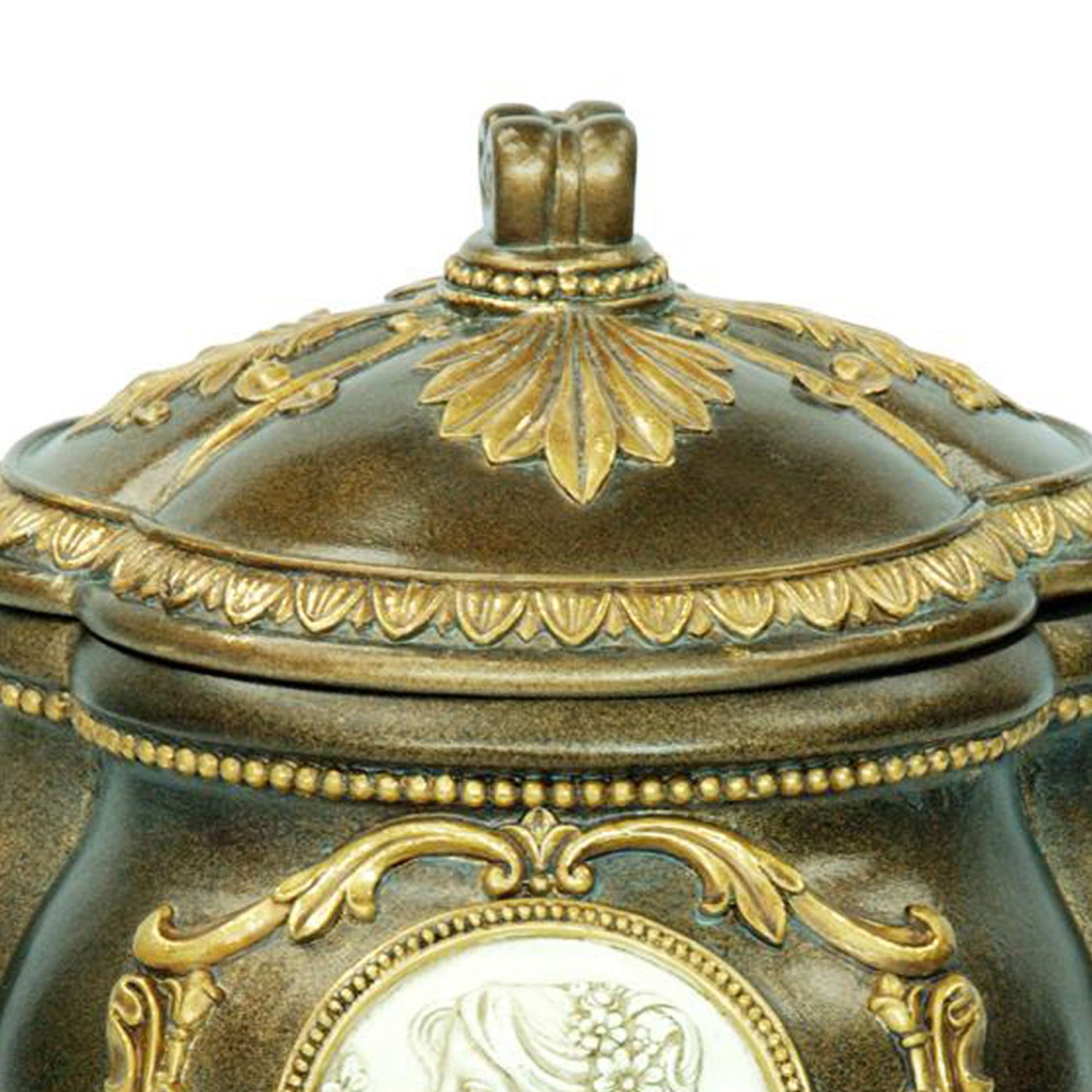 9" Tall Decorative Jewelry Box, Bronze Finish Bronze Polyresin