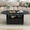 Flexible Cream Style Coffee Table With 2 Brake Wheels, Cloud Top Side Table With Drawer, Irregular Center Table With Large Storage For Living Room, Black, 39.37''X 23.6'' Black Particle Board