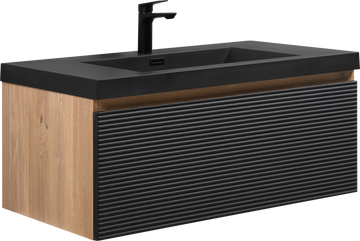 36" Floating Bathroom Vanity With Sink, Modern Wall Mounted Bathroom Storage Vanity Cabinet With Countertop And Soft Close Drawers, Ink Black Cruis 36 Black Wood