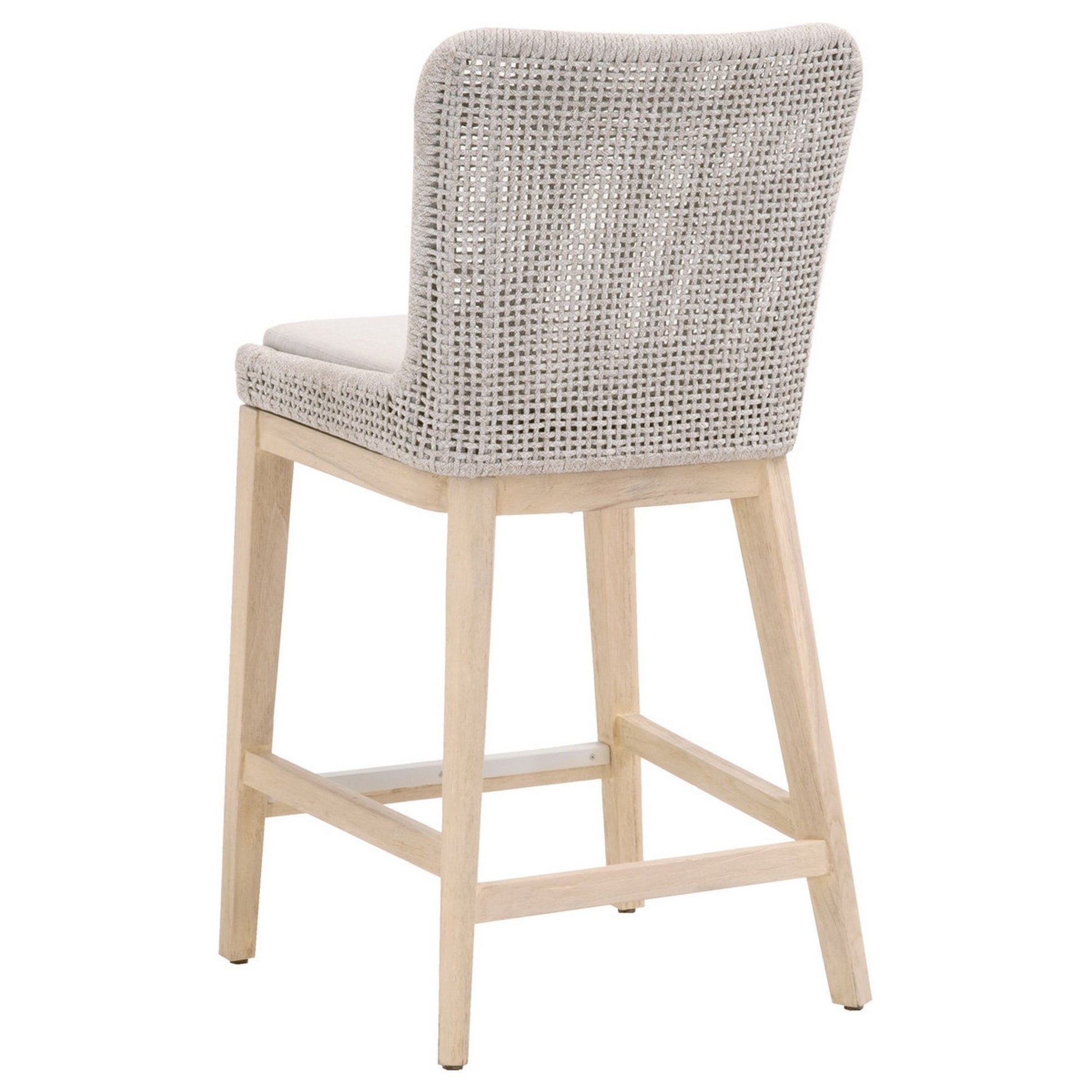 Counter Stool With Mesh Design Rope Backrest, Brown And Gray Grey Brown Wood Rope