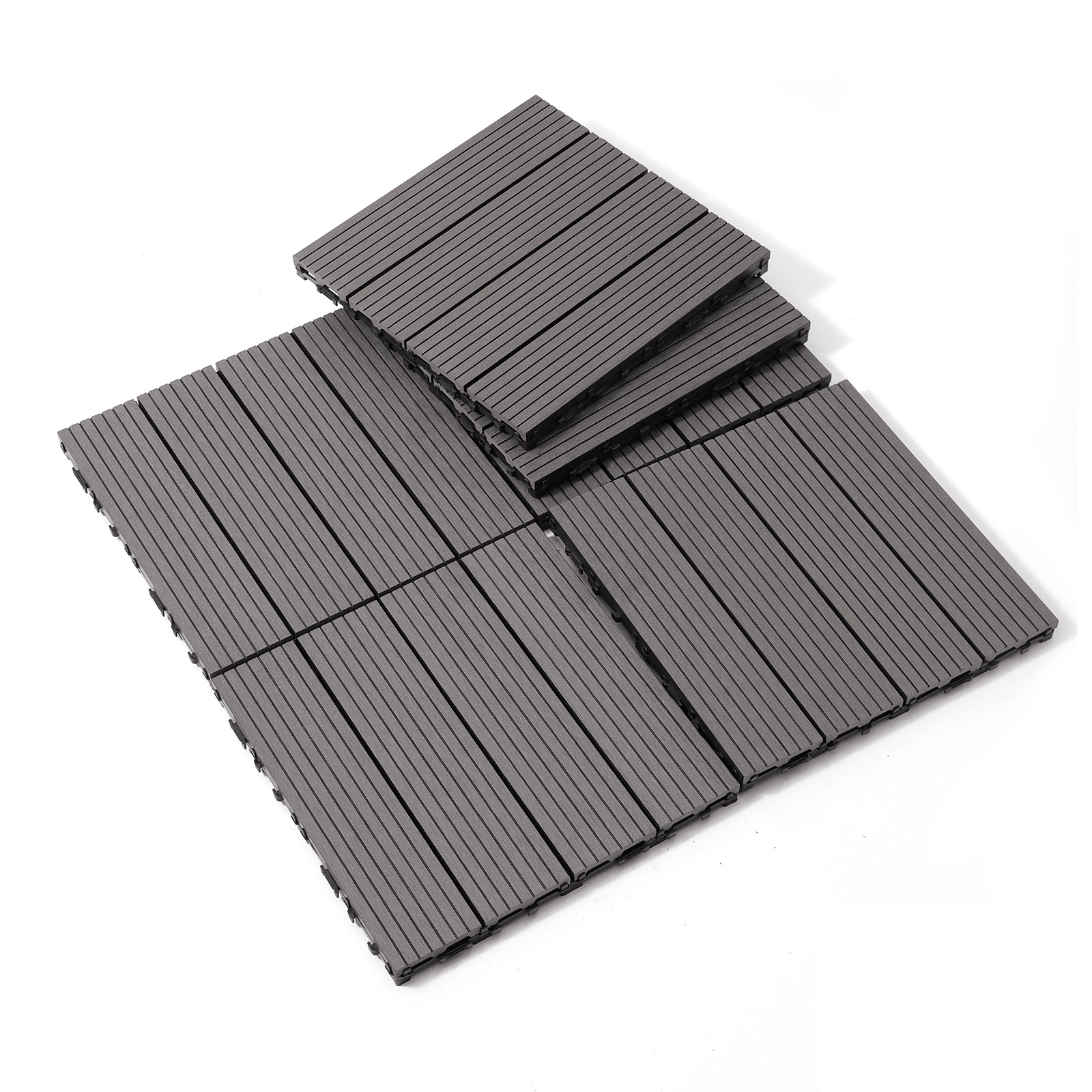 Wood Plastic Composite Deck Tiles Set Of 20, Sustainable Fsc Composite Decking Resist Rust, Water, Weather, Easy To Diy & Maintain, Ideal For Patios, Balconies, Rooftops, Light Gray Light Gray Wood Plastic