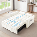 55.1 Inch 3 In 1 Convertible Sofa Bed, Modern Velvet Double Sofa Futon Sofa Bed With Adjustable Back, Storage Bag And Pillow, For Living Room, Bedroom Off White Light Brown Wood Primary Living Space Medium Duty Eucalyptus 2 Seat Beige White Velvet Soft