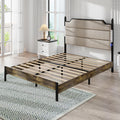 Queen Size Bed Frame With Upholstered Headboardqueen Bed Frame With Charging Station And Led Lights, Wood Slats, Easy Assembly,No Box Spring Needed,Industrial Brown Box Spring Not Required Queen Brown Metal Bedroom Modern Bed Frame Mdf Metal