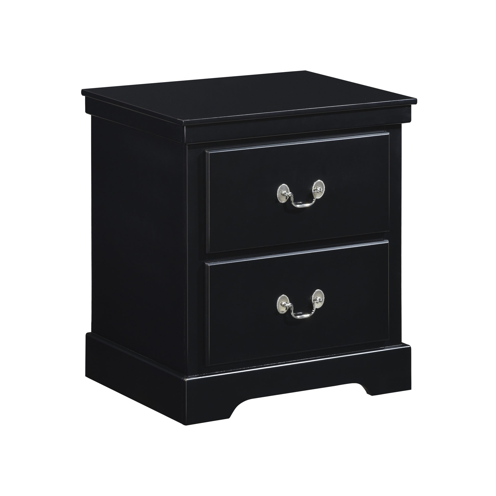 1Pc Classic Traditional 2 Drawers Nightstand Black Finish Bedroom Furniture Wooden Bedside Table Cabinet Black 2 Drawers Drawers Wood