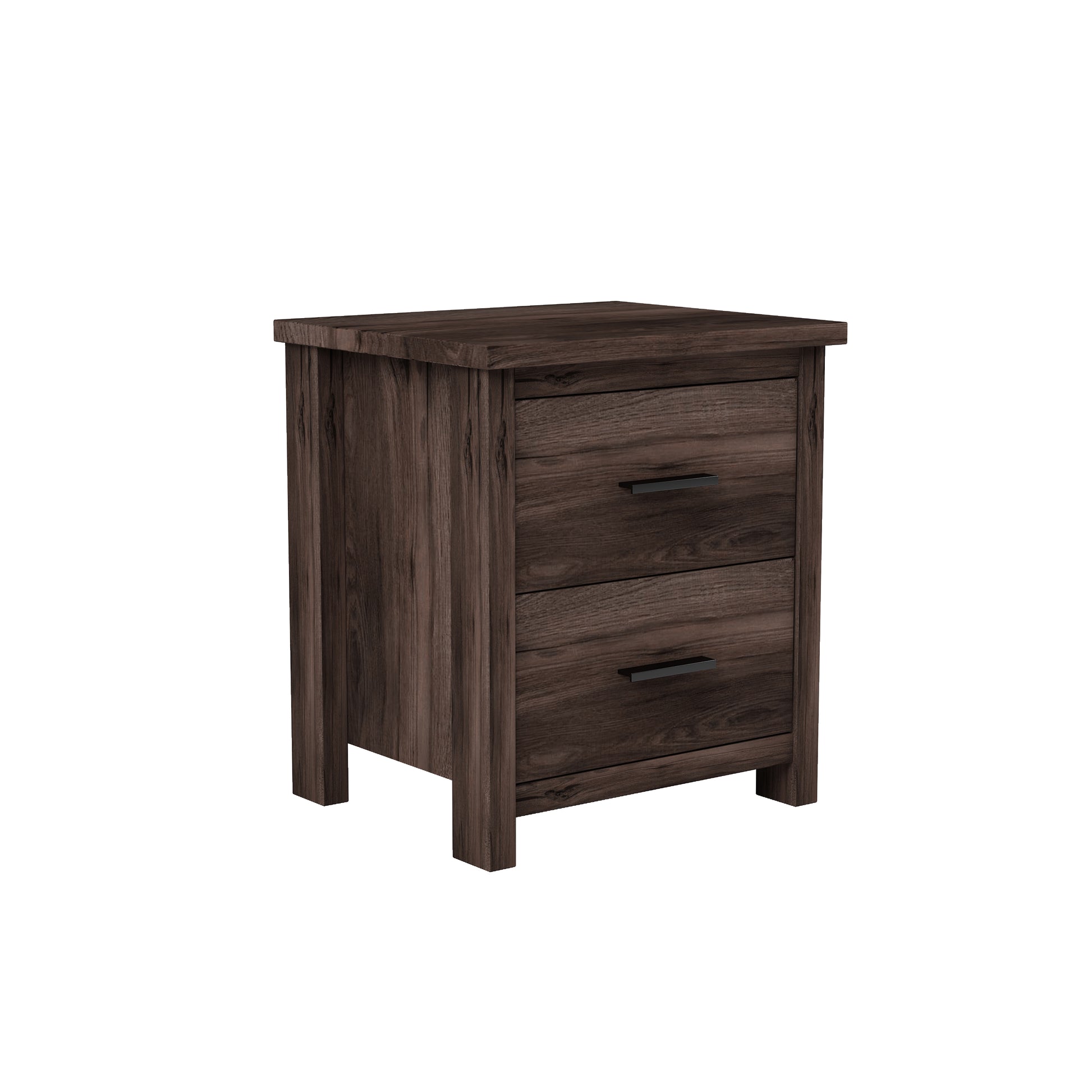 Vintage Two Drawer Nightstand, Simple And Generous Storage Space,Dark Walnut Walnut 2 Drawers Particle Board Mdf