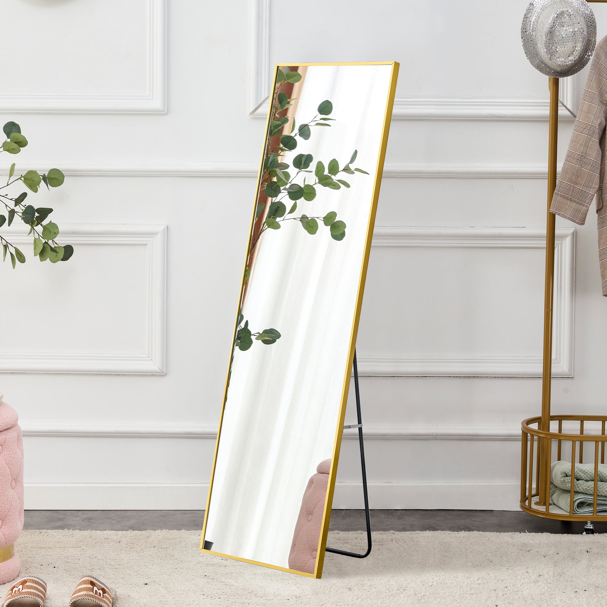 The 4Rd Generation Aluminum Alloy Metal Frame Wall Mounted Full Body Mirror, Bathroom Makeup Mirror, Bedroom Entrance, Decorative Mirror, Quality Upgrade, 59 "* 15.7"W1151125156 Transparent Glass