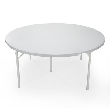 Round Plastic Folding Table With Carrying Handle, 66" Heavy Duty Foldable Round Table Indoor Outdoor, 5 Legs Portable Dining Round Table For Parties, Banquets And Events, White White Metal