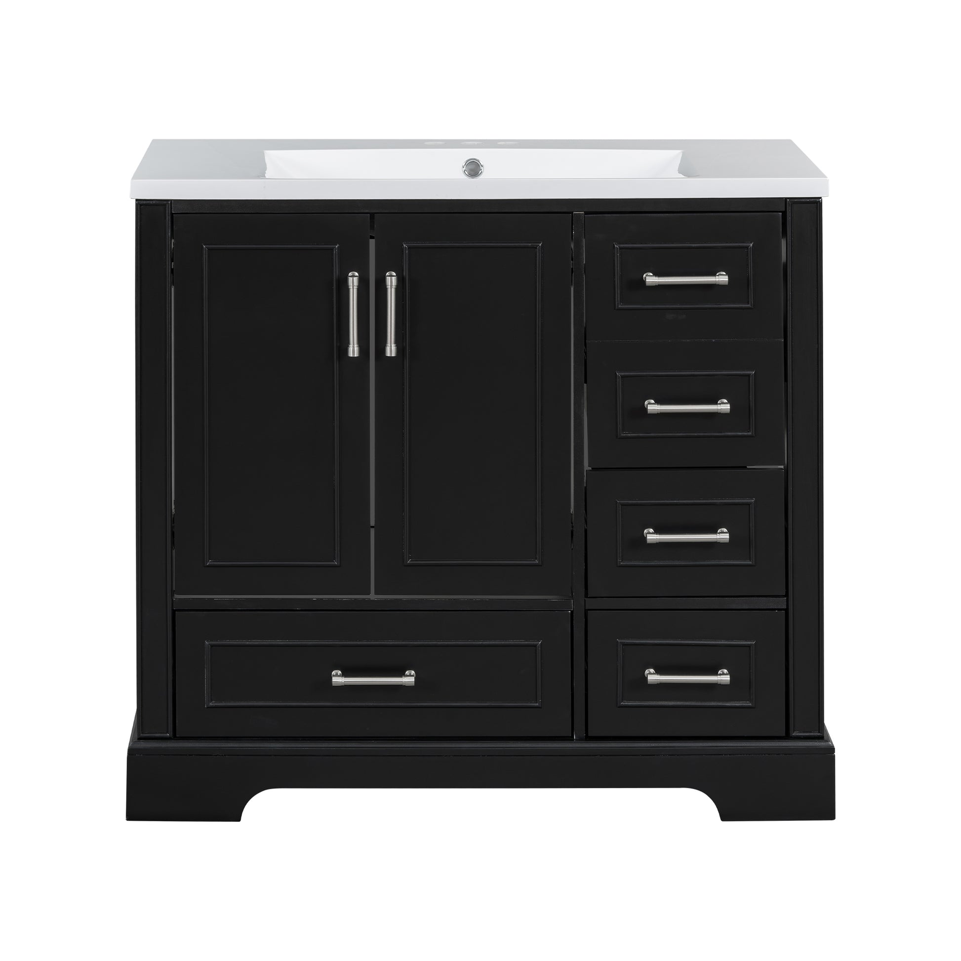 36 Inch Traditional Bathroom Vanity With Resin Sink Combo Set, Black Bathroom Cabinet With Two Doors And Four Drawers Black Bathroom Solid Wood Mdf Resin