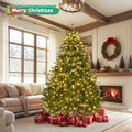 7Ft Pre Lit Artificial Holiday Christmas Tree For Home, Office,Party Decoration W 700 Warm White Lights, 2231 Branch Tips, Easy Assembly, Metal Hinges & Foldable Base Green Pvc