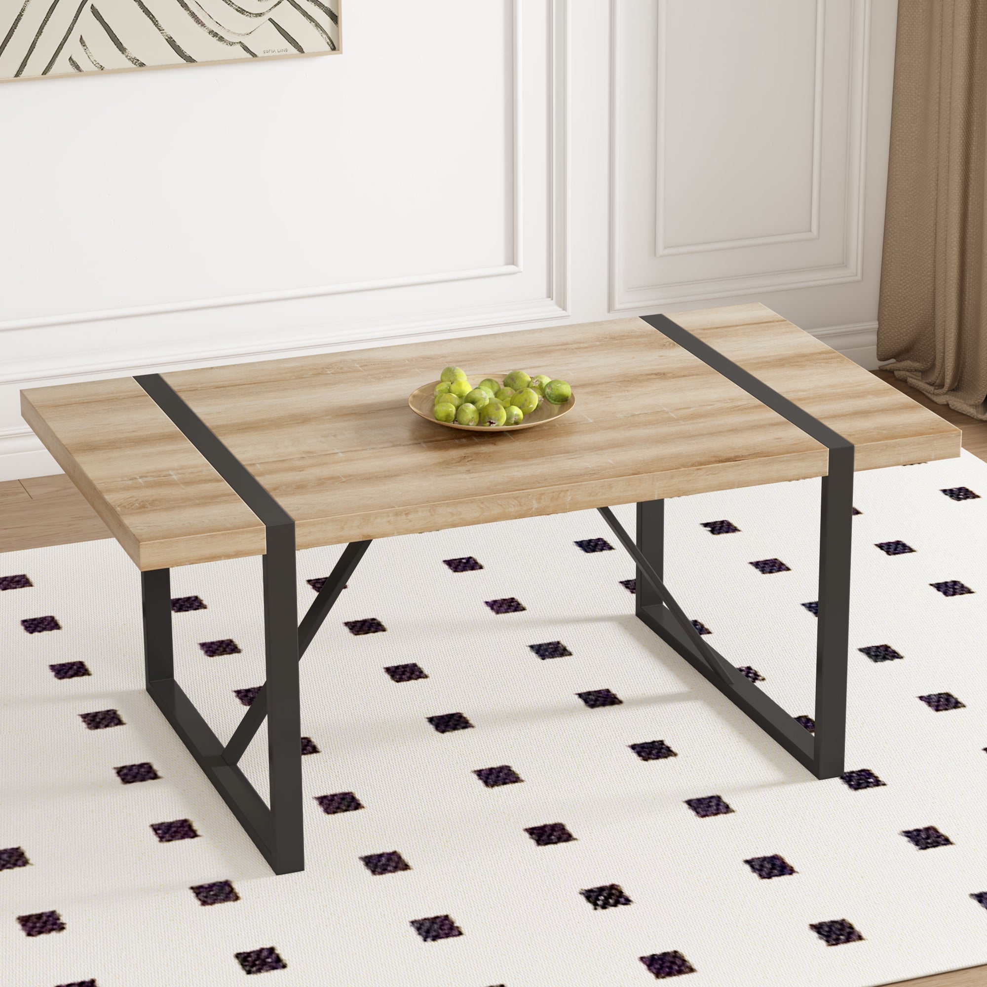 Rural Industrial Rectangular Dining Table With 2.3 Inch Thick Engineer