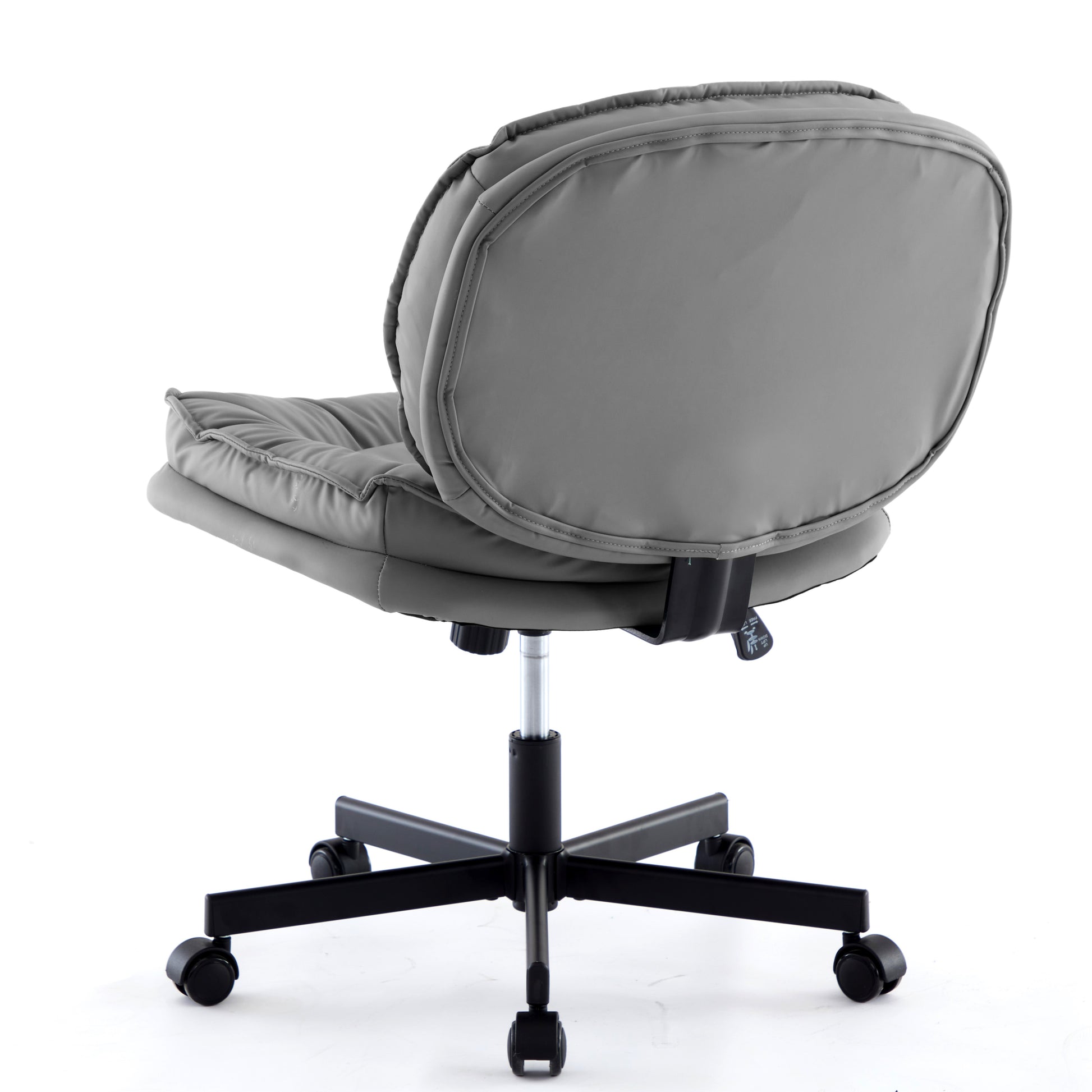 Armless Office Desk Chair With Wheels: Pu Leather Cross Legged Wide Ch
