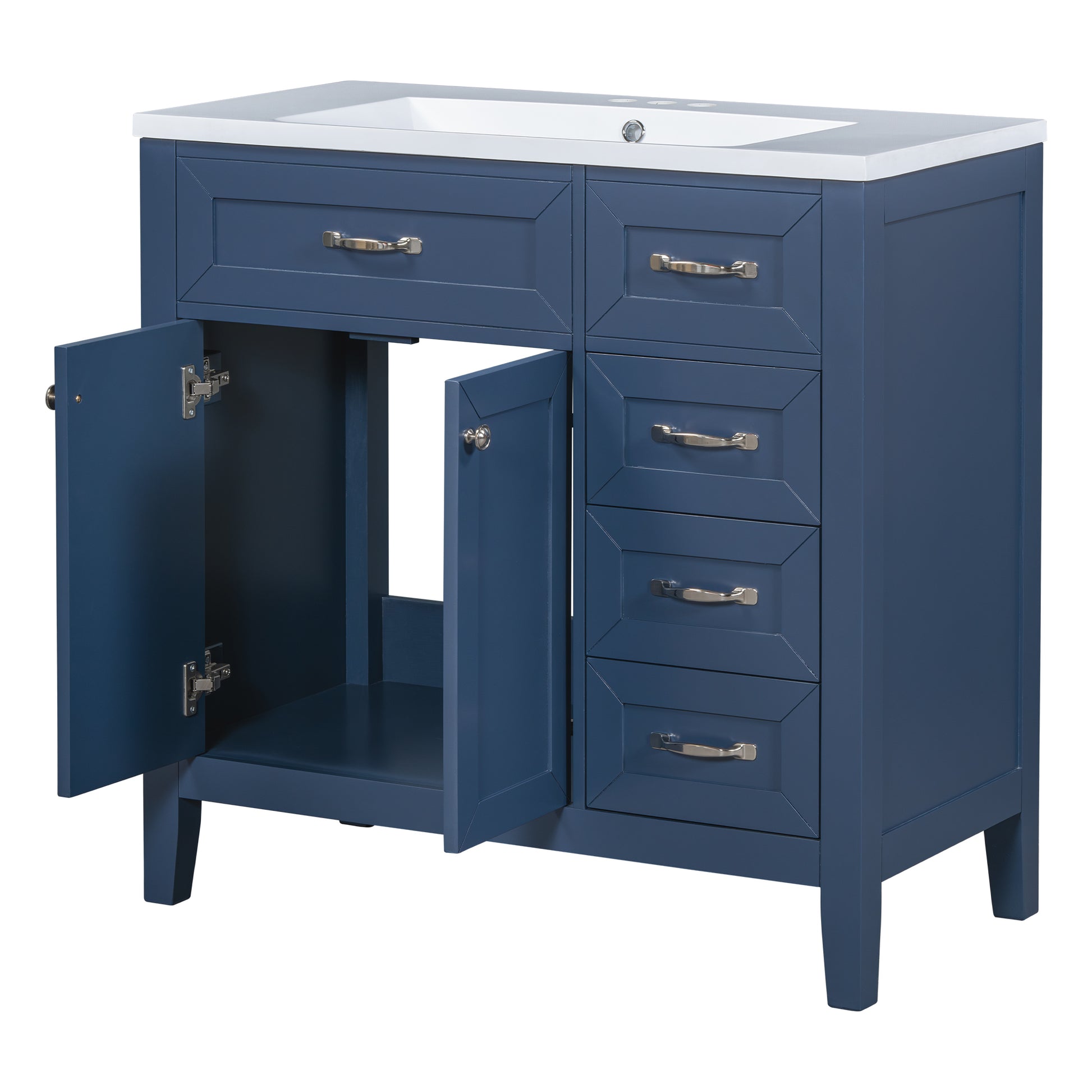 36" Bathroom Vanity With Sink Combo, Blue Bathroom Cabinet With Drawers, Solid Frame And Mdf Board Blue Solid Wood Mdf