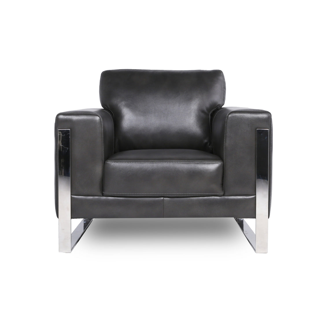 Modern Leather Metal Leg Chair Charcoal Grey Leather