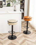 Round Storage Bar Stool Set Of 2, Khaki Faux Leather Height Adjustable Barstool, 360 Counter Height Swivel Stool, Armless Bar Chair With Metal Frame For Kitchen Counter Dining Living Room Khaki Set Of 2 Foam Pu Leather