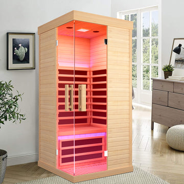 Canadian Hemlock Single Sauna Room Ancient Oak Wood Paper Glass