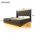 Queen Size Upholstered Bed, 360 Surround Led Function, Buttons Apps Remote Control, Hydraulic Storage Bed With Usb Type C Charging, Black,Pu Without Mattress Queen Black Pu