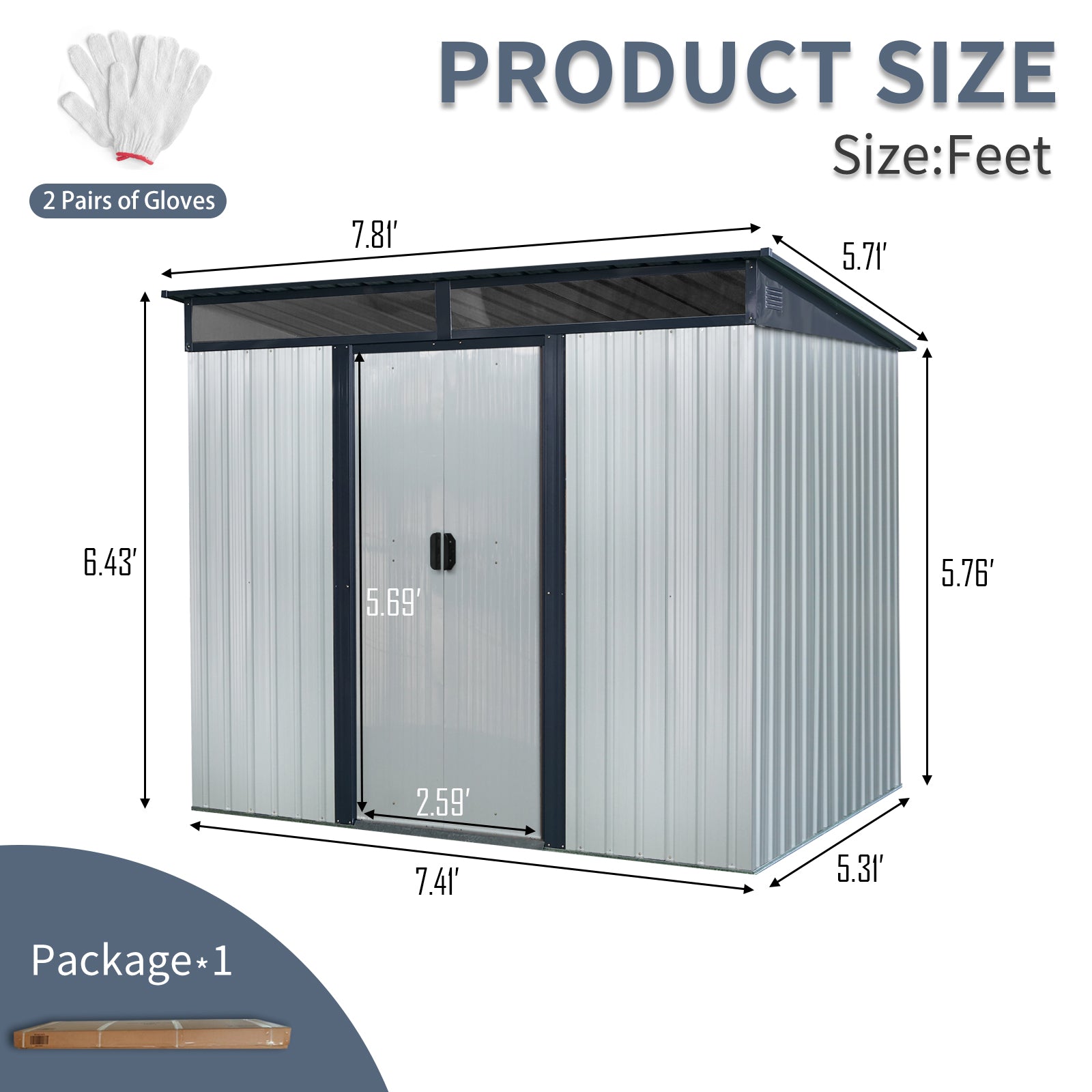 8Ft X 6Ft Outdoor Metal Storage With Lockable Sliding Doors And Transparent Plate For Garden, Lawn White And Black White Black Metal