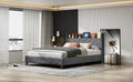 Gray Full Bed With Elegant Gold Metal Buttons, Built In Usb Ports, Phone Storage Pocket, And Spacious Headboard Shelving Sturdy Frame Supports Up To 300 Lbs,Mattress Not Included Box Spring Not Required Full Aqua Grey Abs