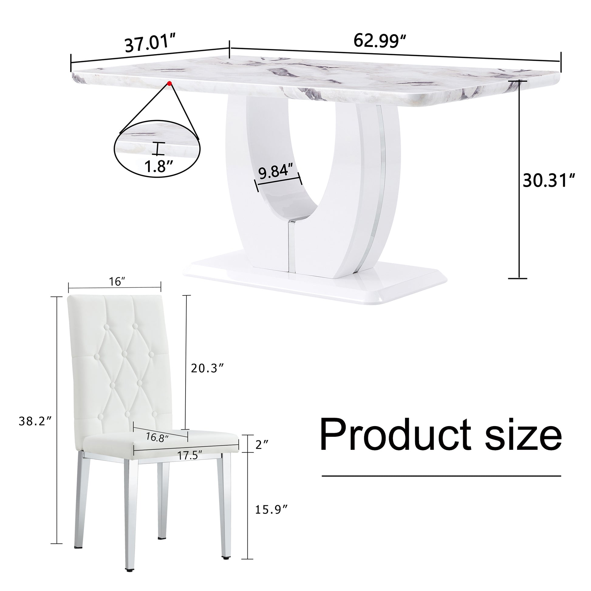 Table And Chair Set, Modern Minimalist White Marble Textured Rectangular Dining Table. Suitable For Restaurants And Living Rooms. Soft Cushion Seats.F 1280 White Mdf