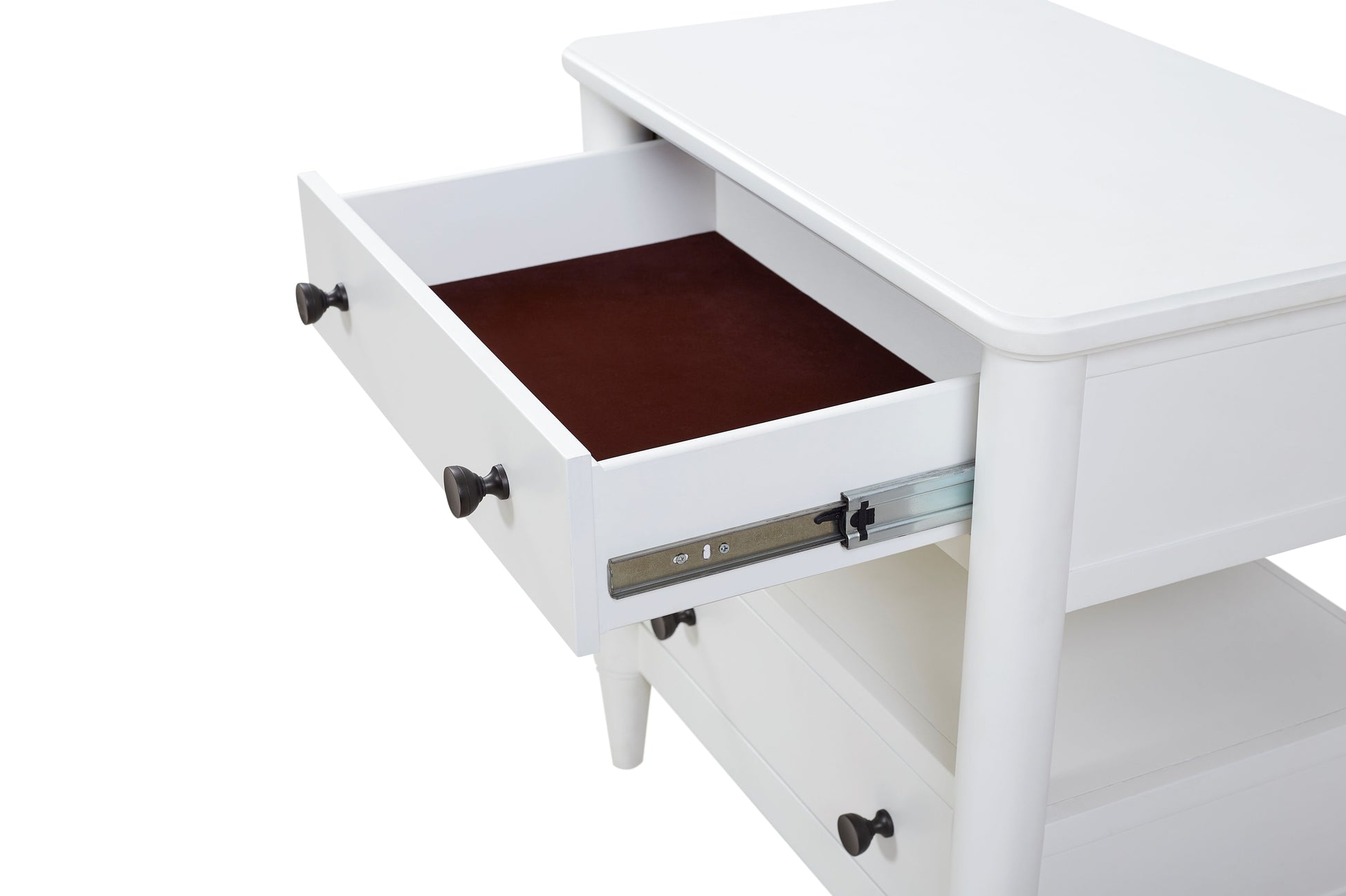 Open Nightstand White Finish With 2 Drawers White Solid Wood Mdf